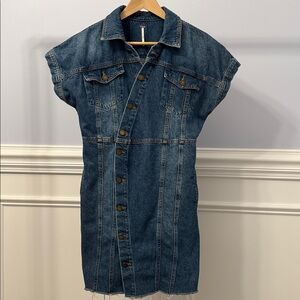 Free People The City Button Front Raw Hem Western Denim Jean Dress M Medium